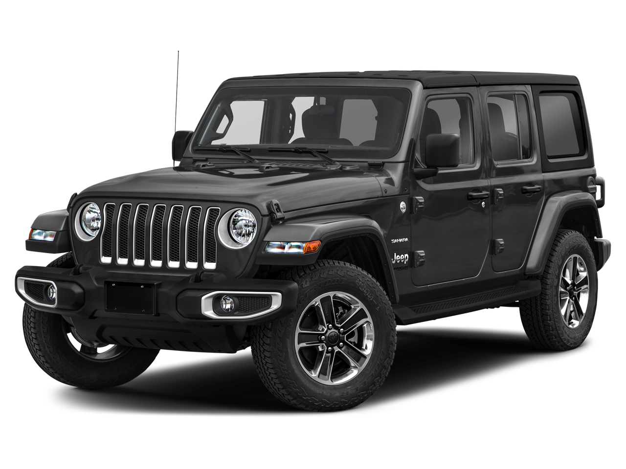 2021 Jeep Wrangler Unlimited Sahara Altitude in Black Clearcoat — front three-quarter view