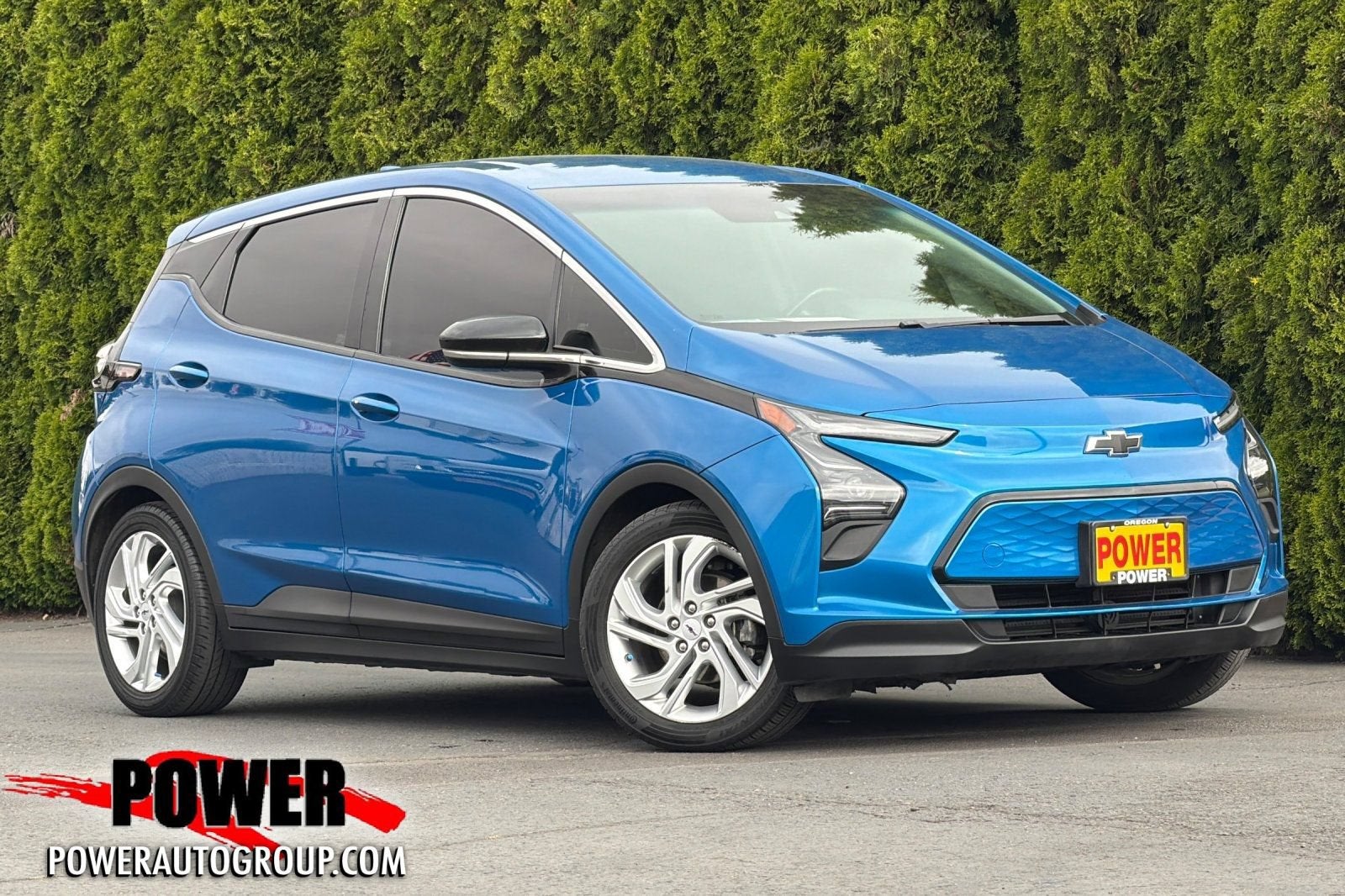 2022 Chevrolet Bolt EV 1LT in Bright Blue Metallic — front three-quarter view