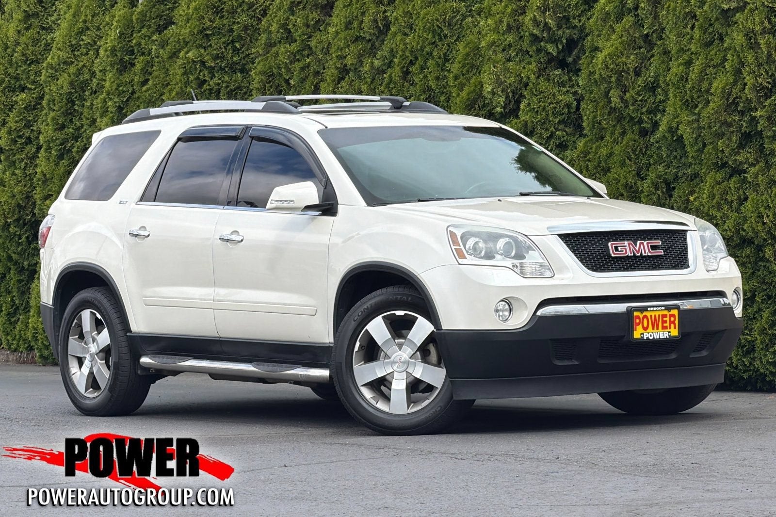 2012 GMC Acadia SLT1 in White Diamond Tricoat — front three-quarter view