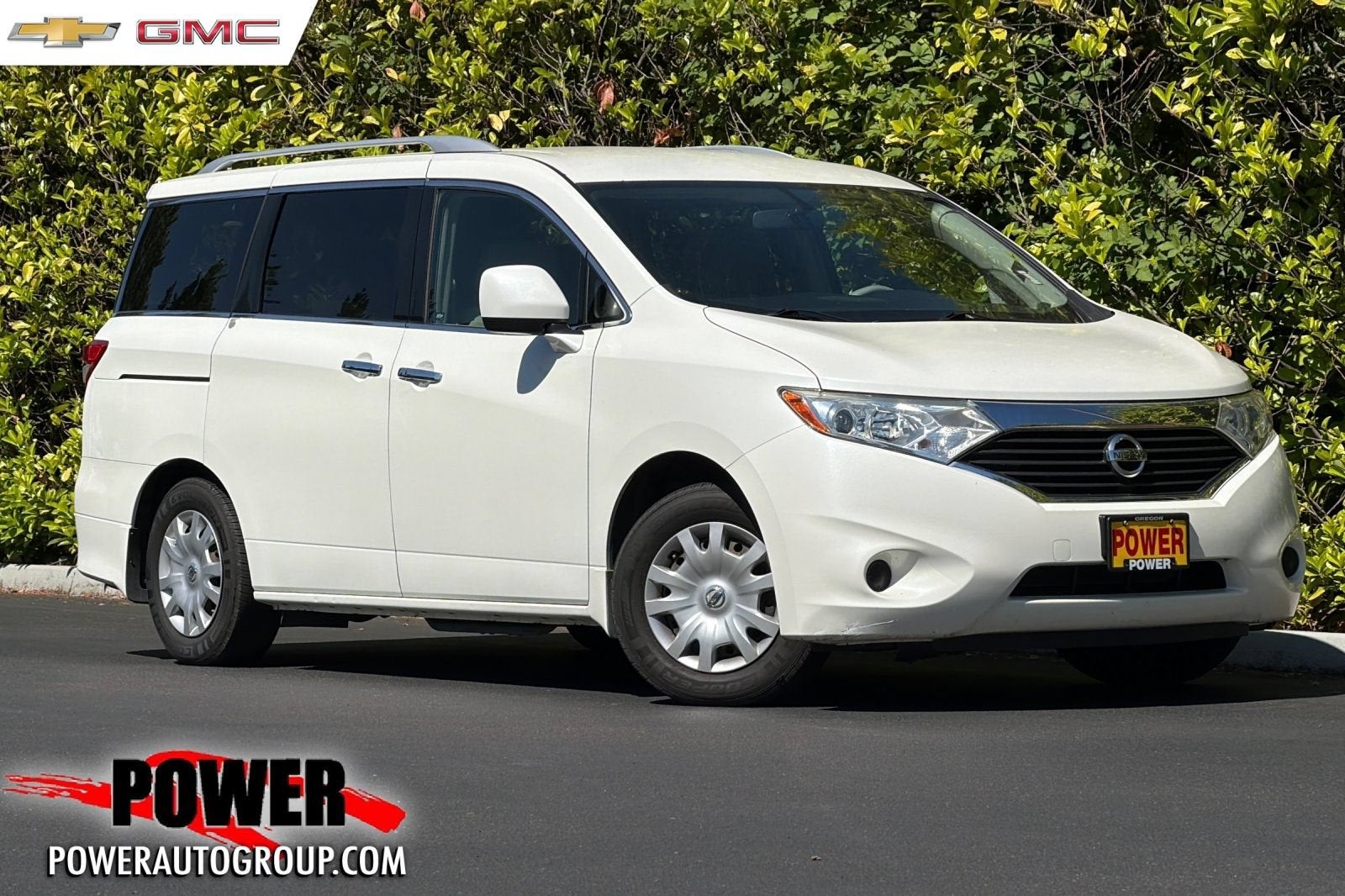 2012 Nissan Quest S in White Pearl — front three-quarter view