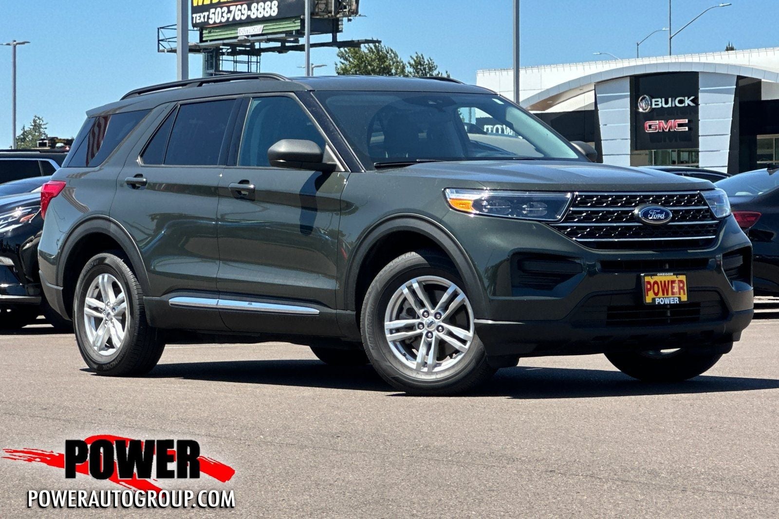 2022 Ford Explorer XLT in Green — front three-quarter view