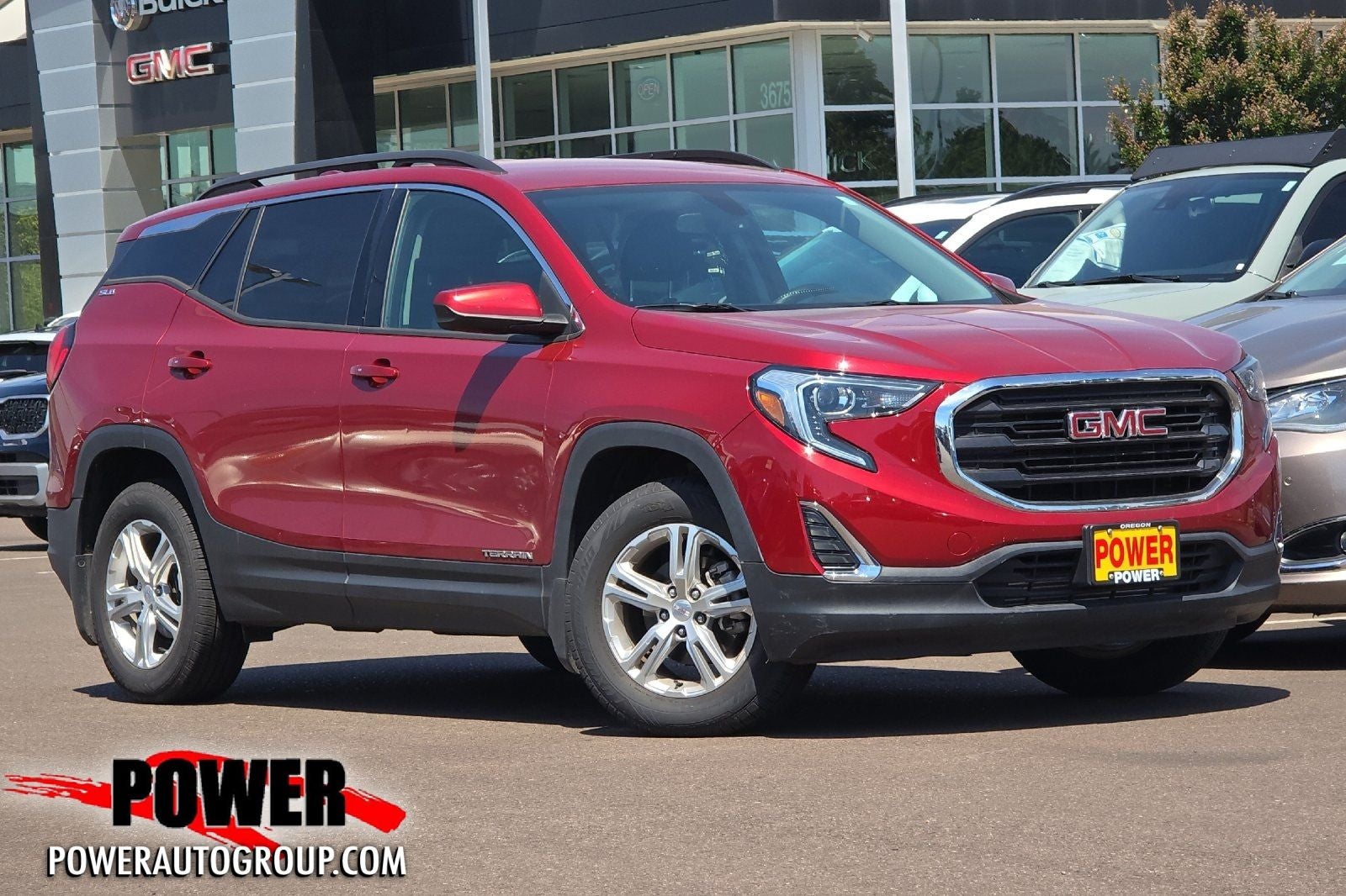 2018 GMC Terrain SLE in Red Quartz Tintcoat — front three-quarter view