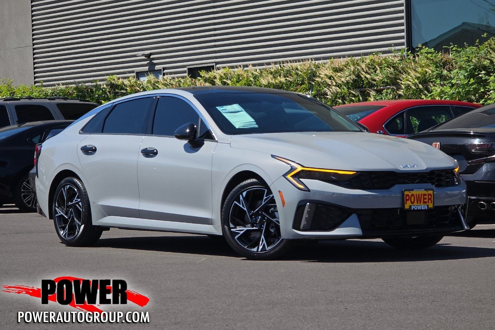 2025 Kia K5 GT-Line in Wolf Gray — front three-quarter view