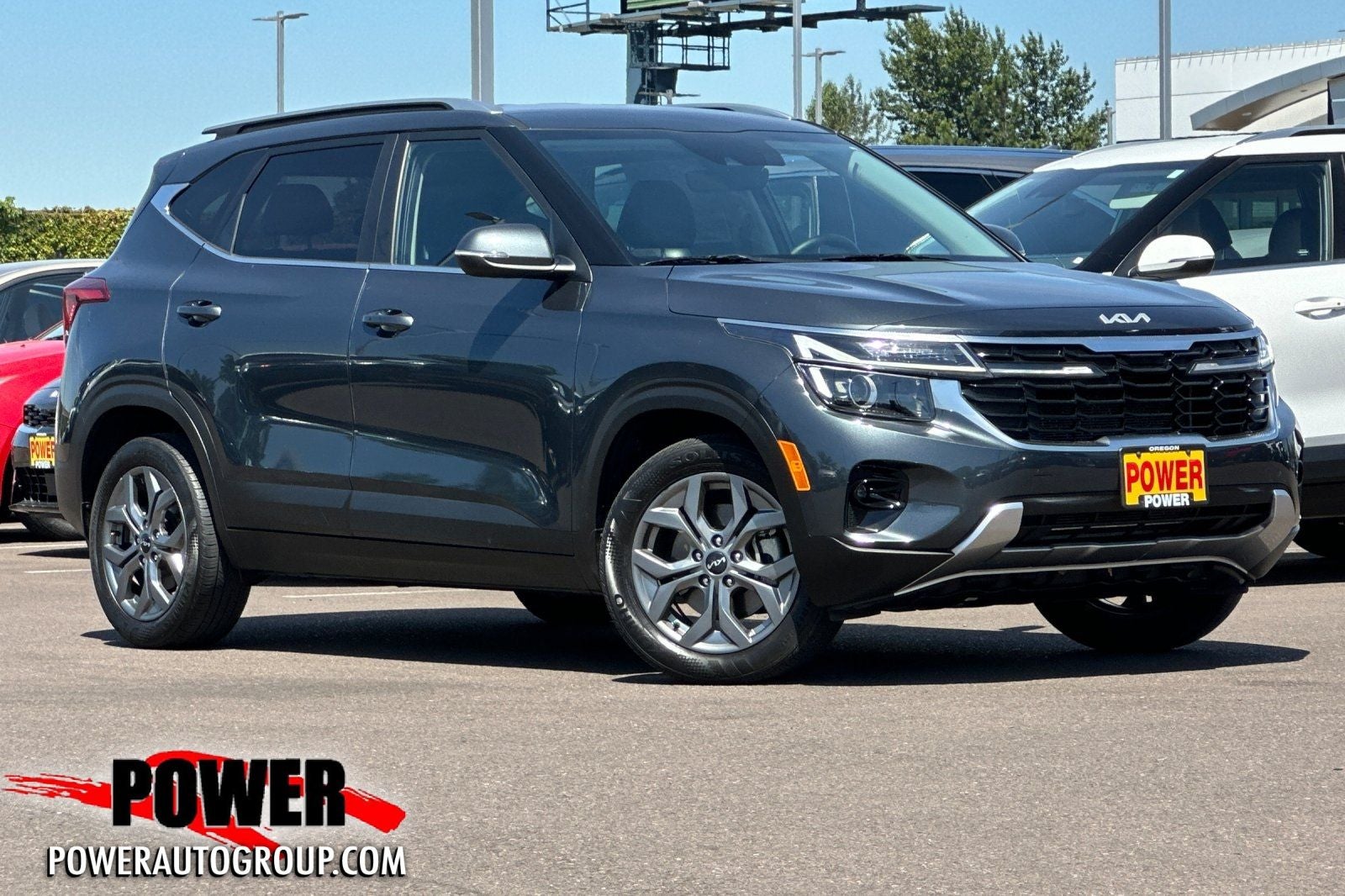 2024 Kia Seltos S in Gravity Gray — front three-quarter view